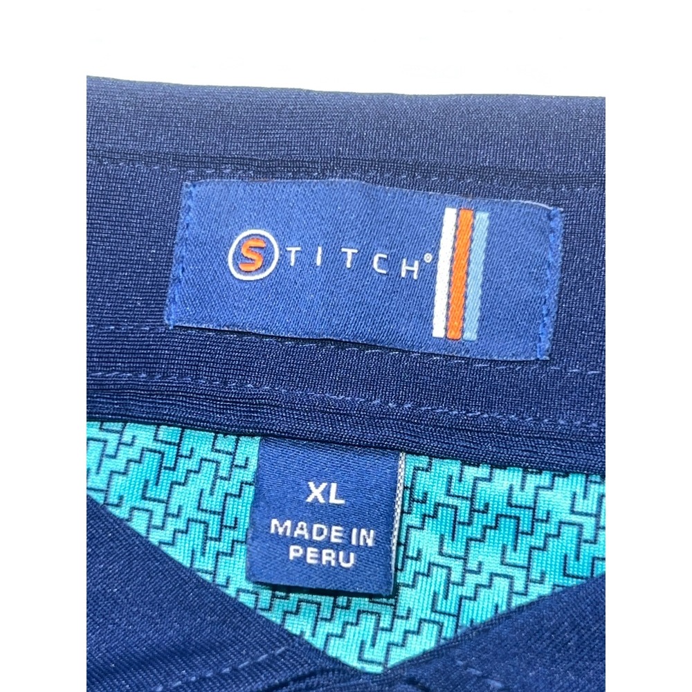 Stitch Golf Polo Mens XL Teal Blue Geometric Performance Stretch Preppy S/S